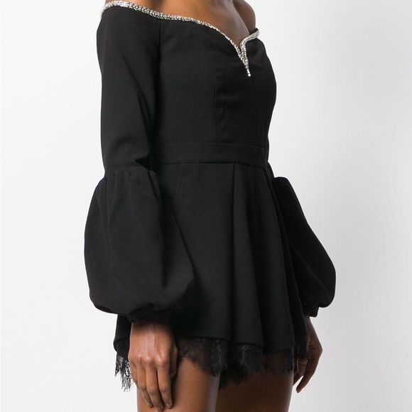 Self-Portrait Black Crepe Puff-sleeve Playsuit - Picture 2 of 10